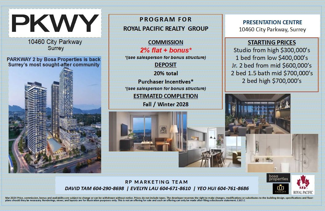 RP PRE-SALE MARKETING TEAM WOULD LIKE TO INVITE YOU TO PARKWAY 2 by Bosa Properties - Surrey - SELLING ONLY 120 UNITS